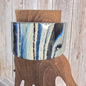 Wide Dyed Wood Bangle Blue Black Abstract Statement Bracelet